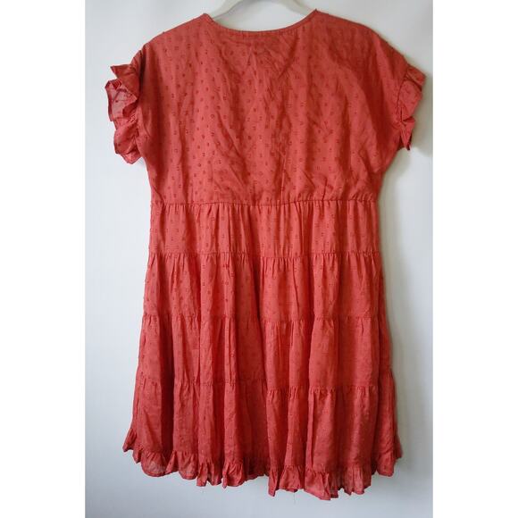 Angie Womens S Tiered Summer Sun Dress Beach Cover-up Swiss Dot Terracotta Boho - Picture 9 of 11